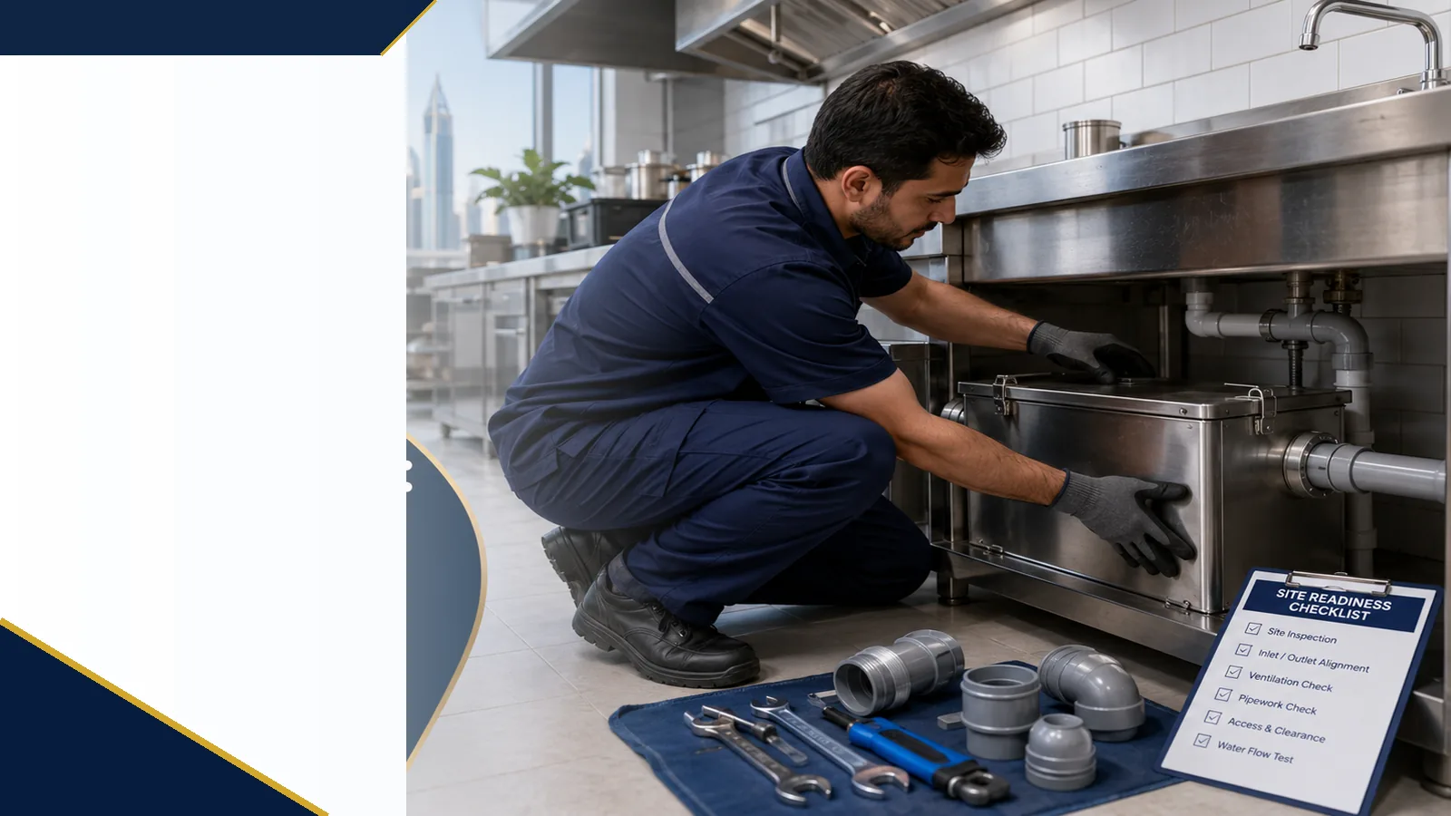 Grease trap installation site readiness and fitting guide for Dubai commercial kitchens