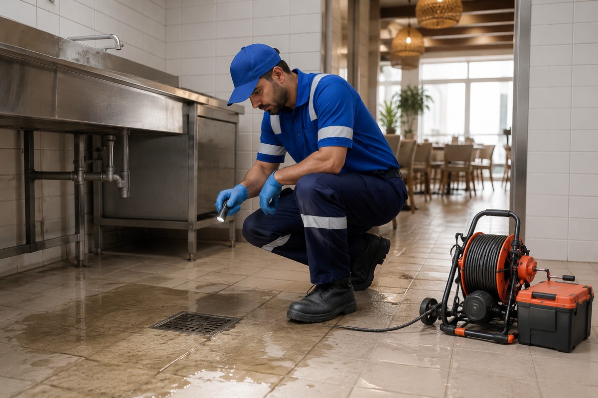 Slow-draining kitchen sink warning sign for grease trap cleaning in Dubai